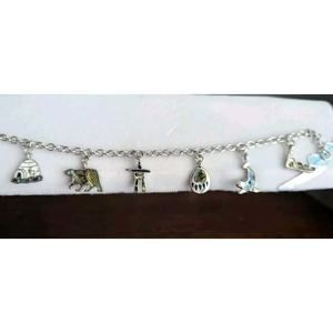 Vtg Storrs Glacier Pearl Abalone Animal Charm Bracelet Alaska Bear Igloo Silver